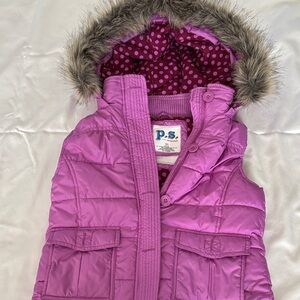Aeropostale Kids Pink Puffer Vest with Faux Fur Hood